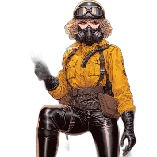 jacket, staff, mask, robot, concept art, comic book art, cyberpunk, photorealistic transparent PNG cut-out