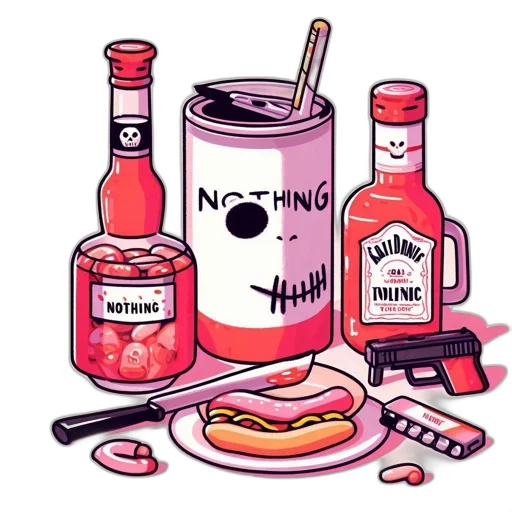 food, bottle, weapon, jacket, pixel art, vaporwave, concept art, watercolor transparent PNG cut-out