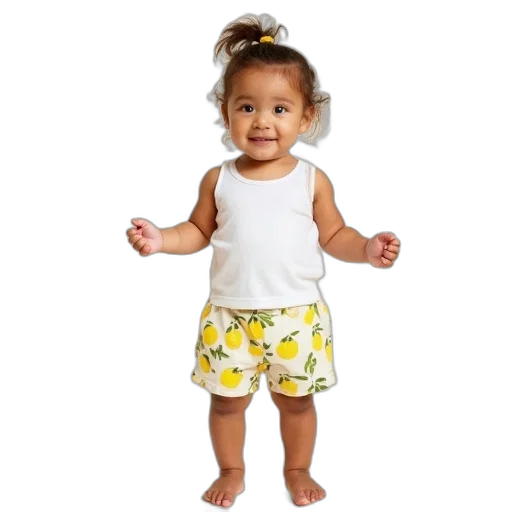 dress, toddler, wearing, white, tank, top, lemon, print transparent PNG cut-out