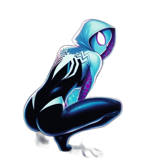 comic book art, concept art, pixel art, cartoon, blue, spider-man, hooded, black transparent PNG cut-out