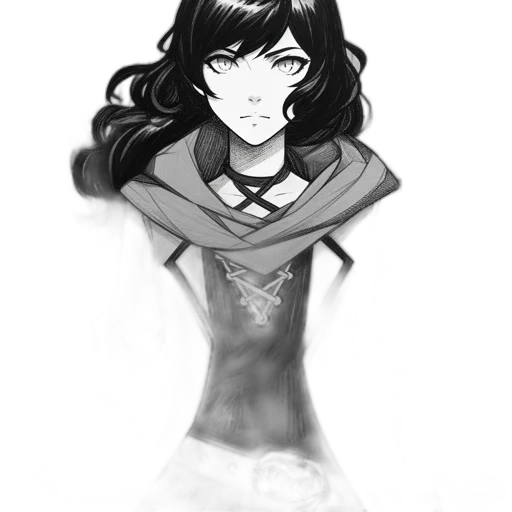 dress, face, staff, creature, concept art, anime, fantasy art, cartoon transparent PNG cut-out
