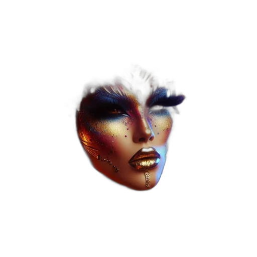 face, mask, crown, hair, watercolor, photorealistic, 3d render, vaporwave transparent PNG cut-out