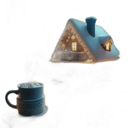 bottle, umbrella, 3d render, concept art, snow, fog, blue, nighttime transparent PNG cut-out