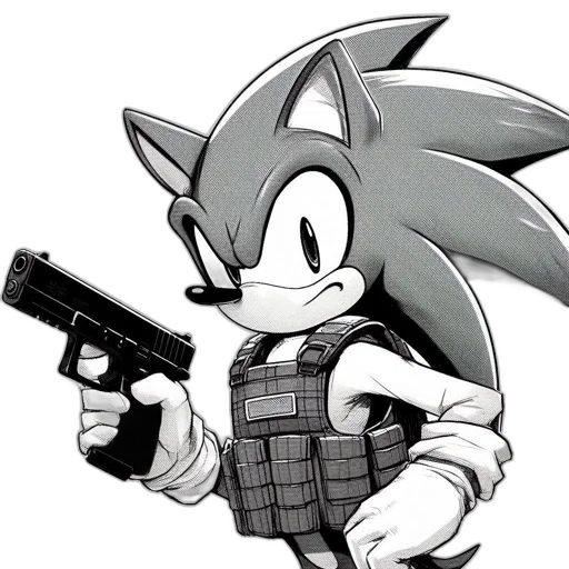 weapon, animal, jacket, concept art, comic book art, cartoon, pixel art, black transparent PNG cut-out