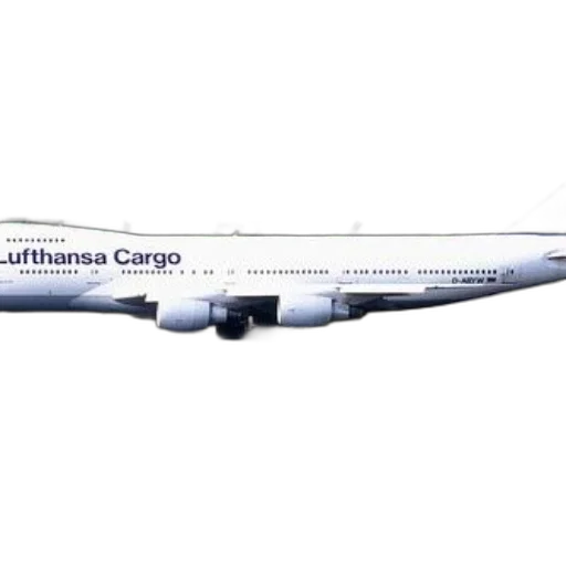 photorealistic, lufthansa, cargo, airplane, parked, tarmac, trees, background transparent PNG cut-out