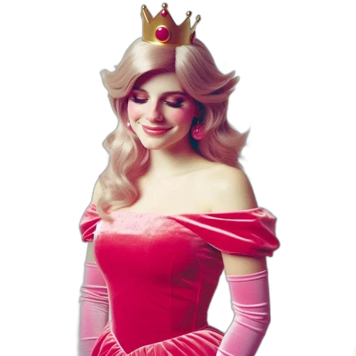 crown, dress, concept art, 3d render, fantasy art, pixel art, woman, pink transparent PNG cut-out