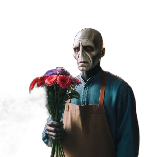 staff, flower, mask, robot, concept art, fantasy art, photorealistic, 3d render transparent PNG cut-out