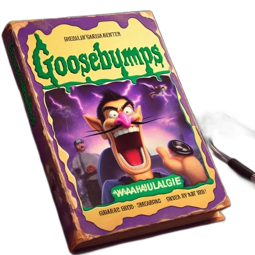concept art, cartoon, vibrant, goosebumps, book, cover, features, startled transparent PNG cut-out