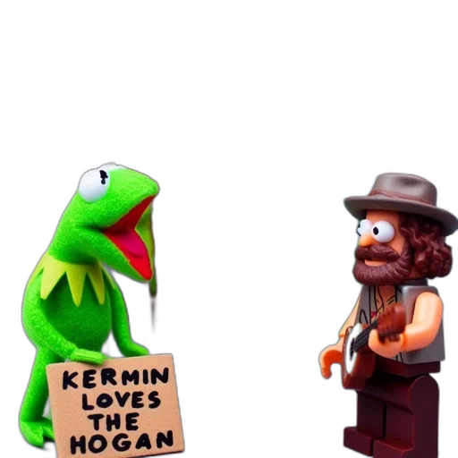 concept art, 3d render, cartoon, fire, kermit, frog, musician, lego transparent PNG cut-out