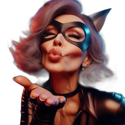 mask, comic book art, concept art, fantasy art, photorealistic, woman, black, cat-themed transparent PNG cut-out