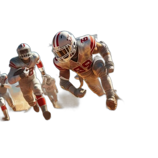 3d render, intense, dynamic, scene, american, football, players, red transparent PNG cut-out