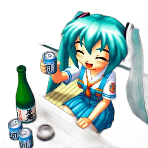 bottle, robot, weapon, food, pixel art, anime, 3d render, vaporwave transparent PNG cut-out