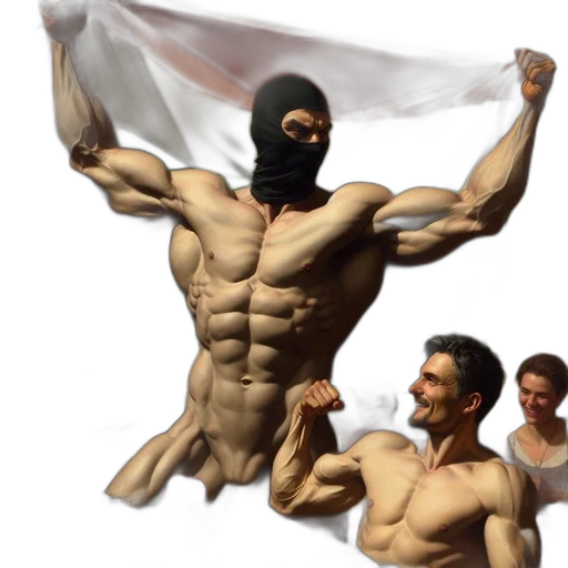 mask, concept art, 3d render, photorealistic, fantasy art, two, muscular, men transparent PNG cut-out