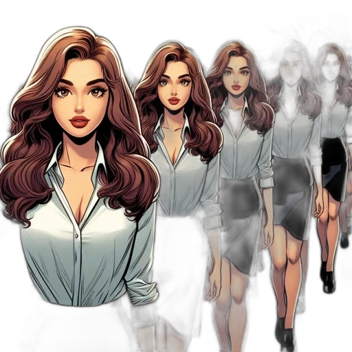 comic book art, concept art, cartoon, fantasy art, earth tones, group, identical, female transparent PNG cut-out