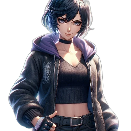 jacket, weapon, staff, face, concept art, cyberpunk, anime, comic book art transparent PNG cut-out