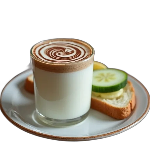 food, photorealistic, 3d render, glass, milk, chocolate, swirl, top transparent PNG cut-out