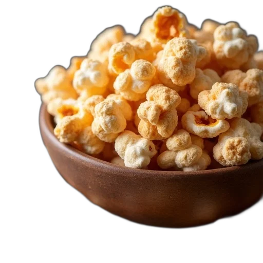 food, crown, 3d render, bowl, filled, caramel, corn, text transparent PNG cut-out