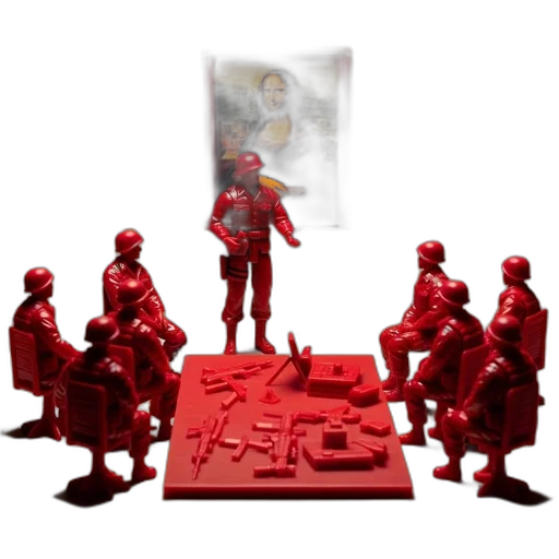 concept art, 3d render, red, stylized, scene, features, toy, soldiers transparent PNG cut-out