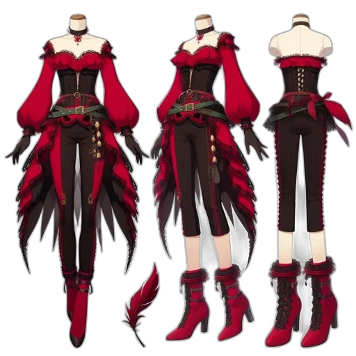 concept art, fantasy art, 3d render, anime, red, dark, monochrome, anime-styled transparent PNG cut-out