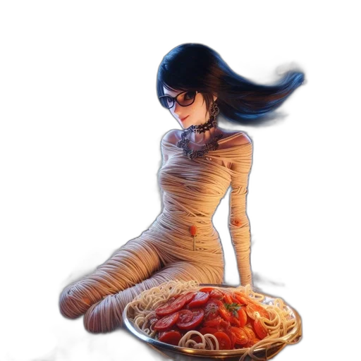 dress, food, creature, hair, concept art, fantasy art, comic book art, pixel art transparent PNG cut-out