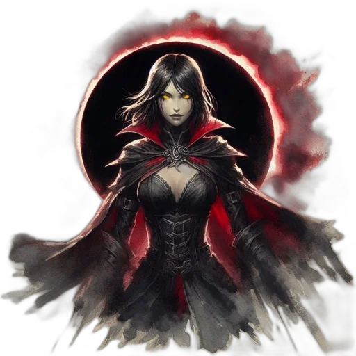 concept art, fantasy art, comic book art, pixel art, dark, red, woman, glowing transparent PNG cut-out