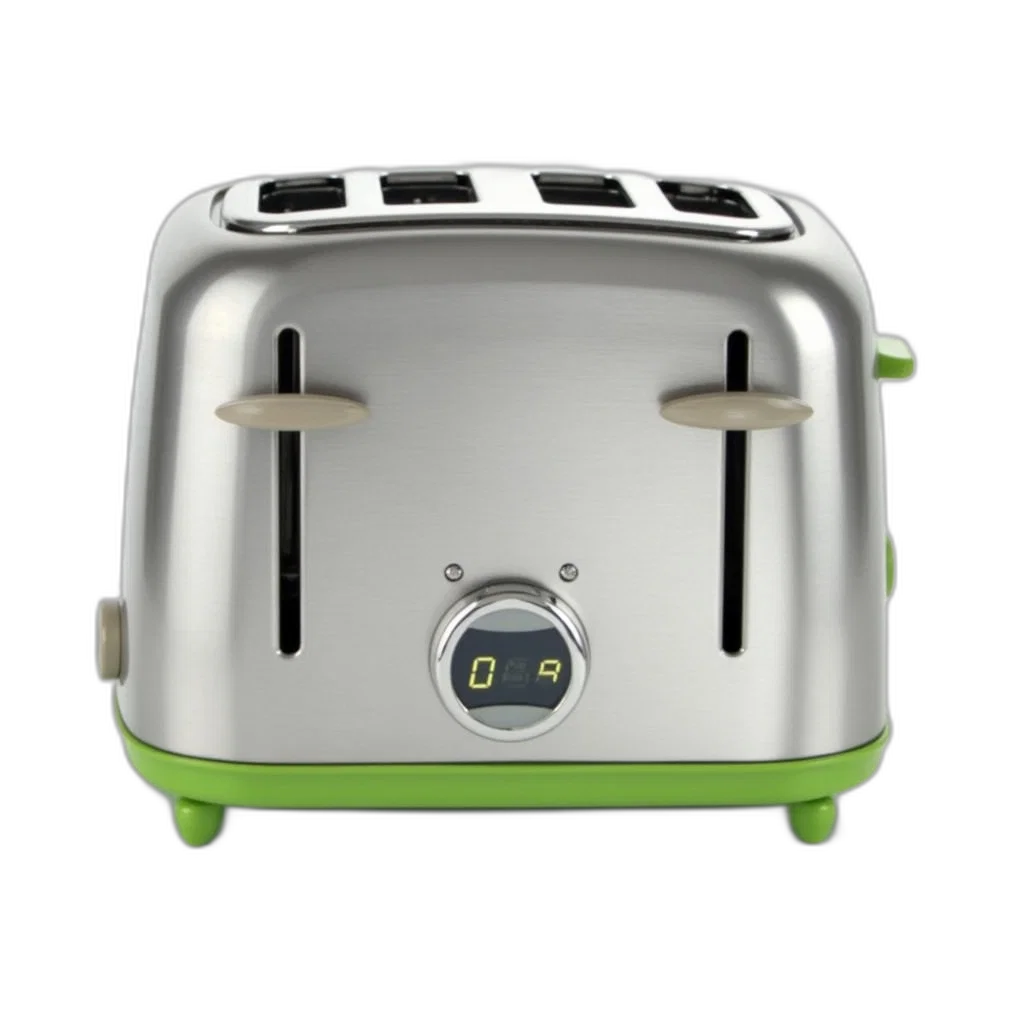 robot, 3d render, modern, stainless, steel, toaster, two, slots transparent PNG cut-out