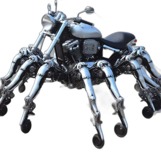 robot, 3d render, concept art, photorealistic, cyberpunk, innovative, spider-legged, motorcycle transparent PNG cut-out