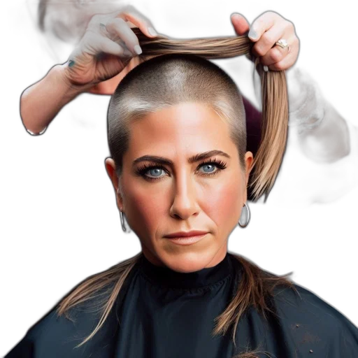 hair, face, staff, photorealistic, woman, receives, haircut, while transparent PNG cut-out