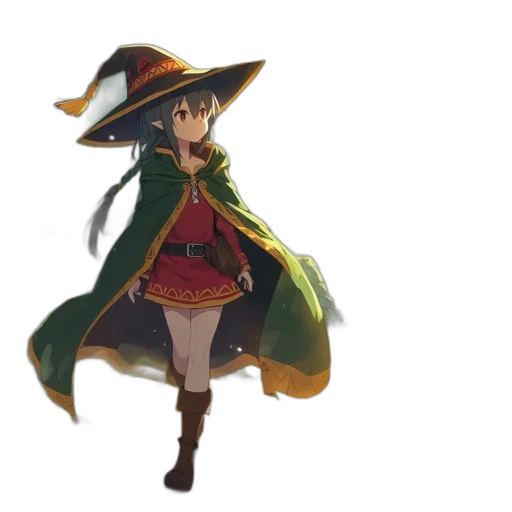 hat, staff, dress, weapon, concept art, fantasy art, pixel art, anime transparent PNG cut-out