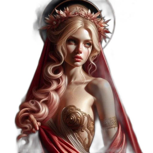 dress, crown, jewelry, fantasy art, concept art, photorealistic, comic book art, red transparent PNG cut-out