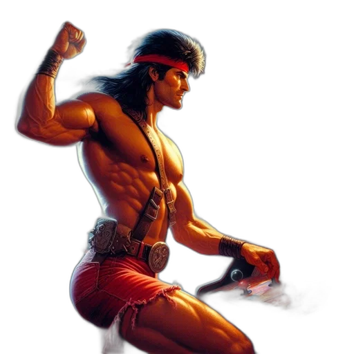 comic book art, concept art, fantasy art, photorealistic, muscular, man, red, headband transparent PNG cut-out