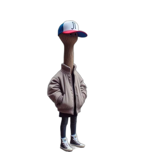 hat, jacket, creature, animal, 3d render, concept art, photorealistic, cartoon transparent PNG cut-out