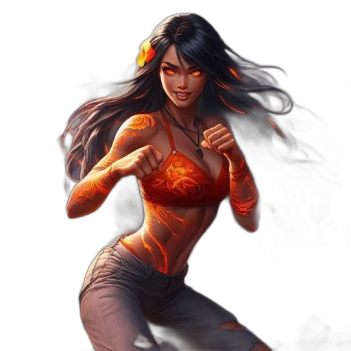 fantasy art, concept art, comic book art, pixel art, fire, red, woman, fiery transparent PNG cut-out