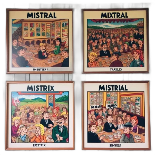 earth tones, four, illustrations, each, labeled, mistral, mixtral, mistrix transparent PNG cut-out