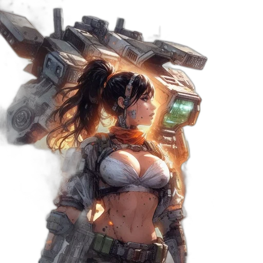 robot, weapon, concept art, fantasy art, cyberpunk, comic book art, fire, outer space transparent PNG cut-out