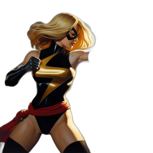 comic book art, concept art, 3d render, fantasy art, golden, blonde-haired, superheroine, black transparent PNG cut-out