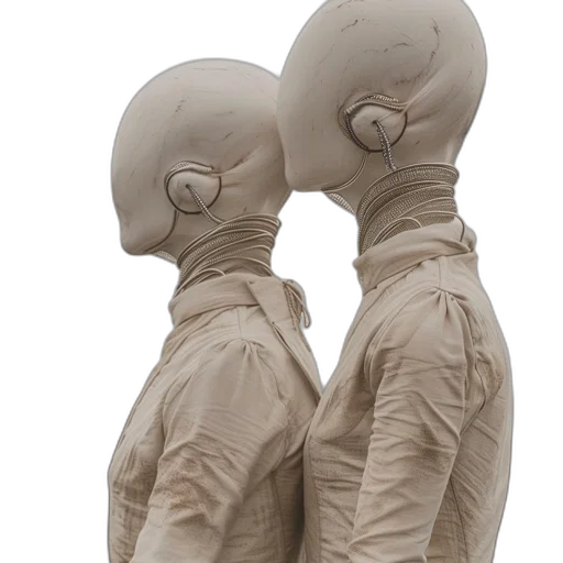 mask, jacket, shoes, concept art, outer space, two, figures, stand transparent PNG cut-out
