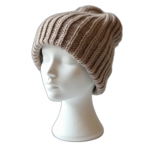 hat, earth tones, close-up, mannequin, head, wearing, knitted, textured transparent PNG cut-out