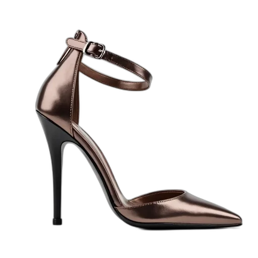 shoes, close-up, image, high-heeled, shoe, metallic, finish, features transparent PNG cut-out