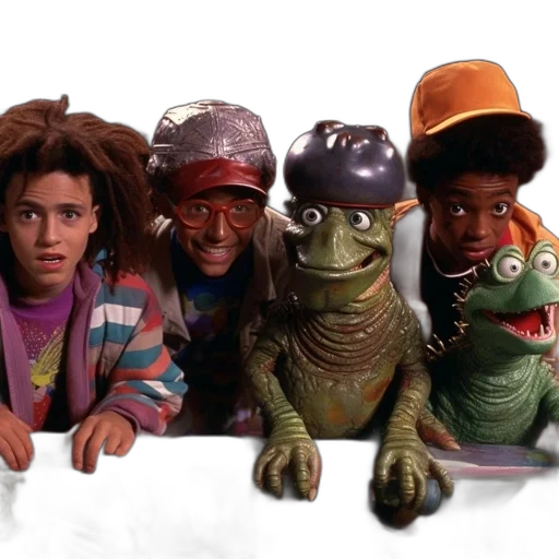 hat, outer space, group, four, humans, two, creatures, together transparent PNG cut-out