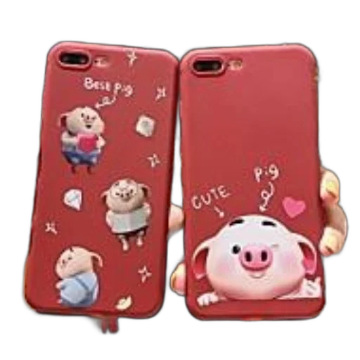 two, red, phone, cases, cartoon, pigs, words, best transparent PNG cut-out