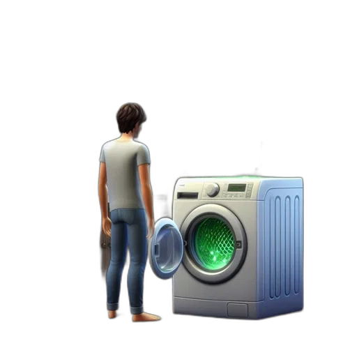 robot, 3d render, concept art, photorealistic, vaporwave, green, blue, character transparent PNG cut-out
