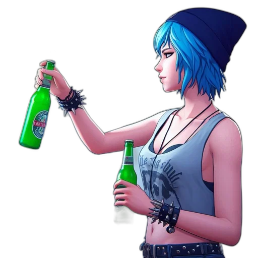 bottle, jacket, hat, weapon, concept art, pixel art, cyberpunk, 3d render transparent PNG cut-out