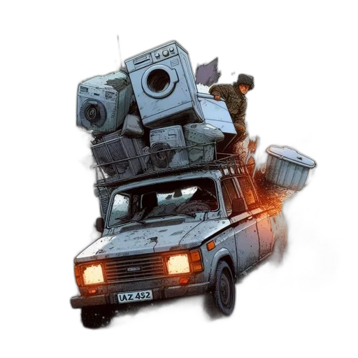 robot, car, weapon, concept art, pixel art, 3d render, comic book art, outer space transparent PNG cut-out