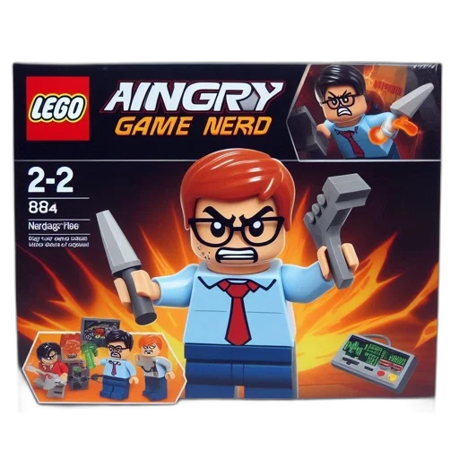 concept art, mock-up, lego, set, angry, game, nerd, character transparent PNG cut-out
