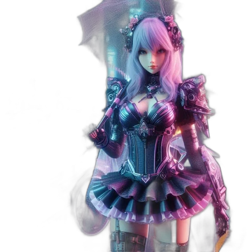 dress, robot, weapon, staff, concept art, 3d render, fantasy art, cyberpunk transparent PNG cut-out