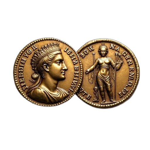 jewelry, crown, two, ancient, roman, coins, intricate, designs transparent PNG cut-out