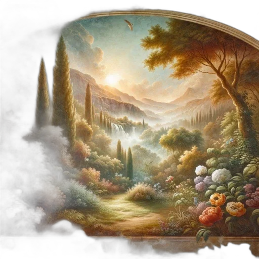 food, furniture, fantasy art, concept art, photorealistic, oil painting, fog, forest transparent PNG cut-out