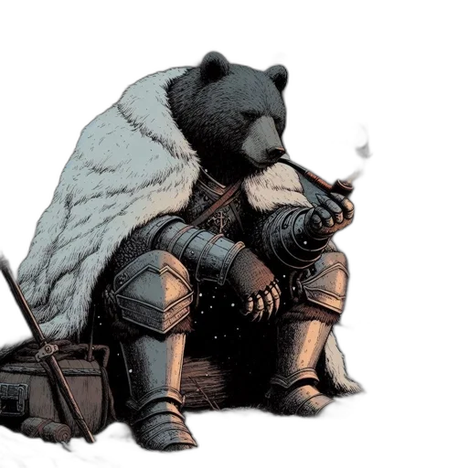 concept art, comic book art, fantasy art, pixel art, anthropomorphic, bear, clad, armor transparent PNG cut-out