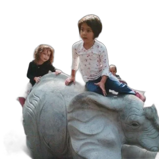 photorealistic, 3d render, forest, two, children, ride, large, elephant transparent PNG cut-out
